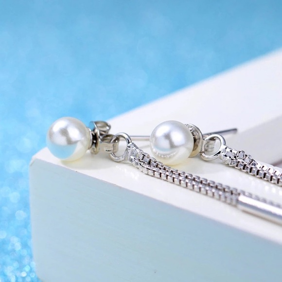 Long earrings silver and pearl - Picture 4 of 5